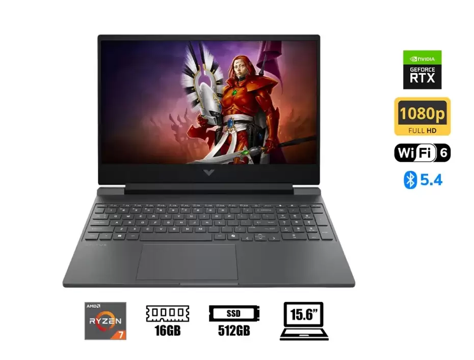 HP VICTUS 15-FB3093 GAMING AMD Ryzen™ 7 7445HS 512GB SSD 16GB 15.6" (1920x1080) 144Hz NVIDIA® RTX 4050 6GB MICA SILVER