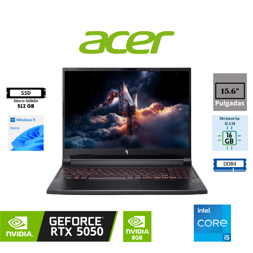 Acer Nitro V 15 ANV15-52-57BB GAMING Core™ i5-13420H 512GB SSD 16GB 15.6 (1920x1080) 165Hz WIN11 NVIDIA® RTX 5050 8192MB OSIDIAN BLACK Backlit Keyboard