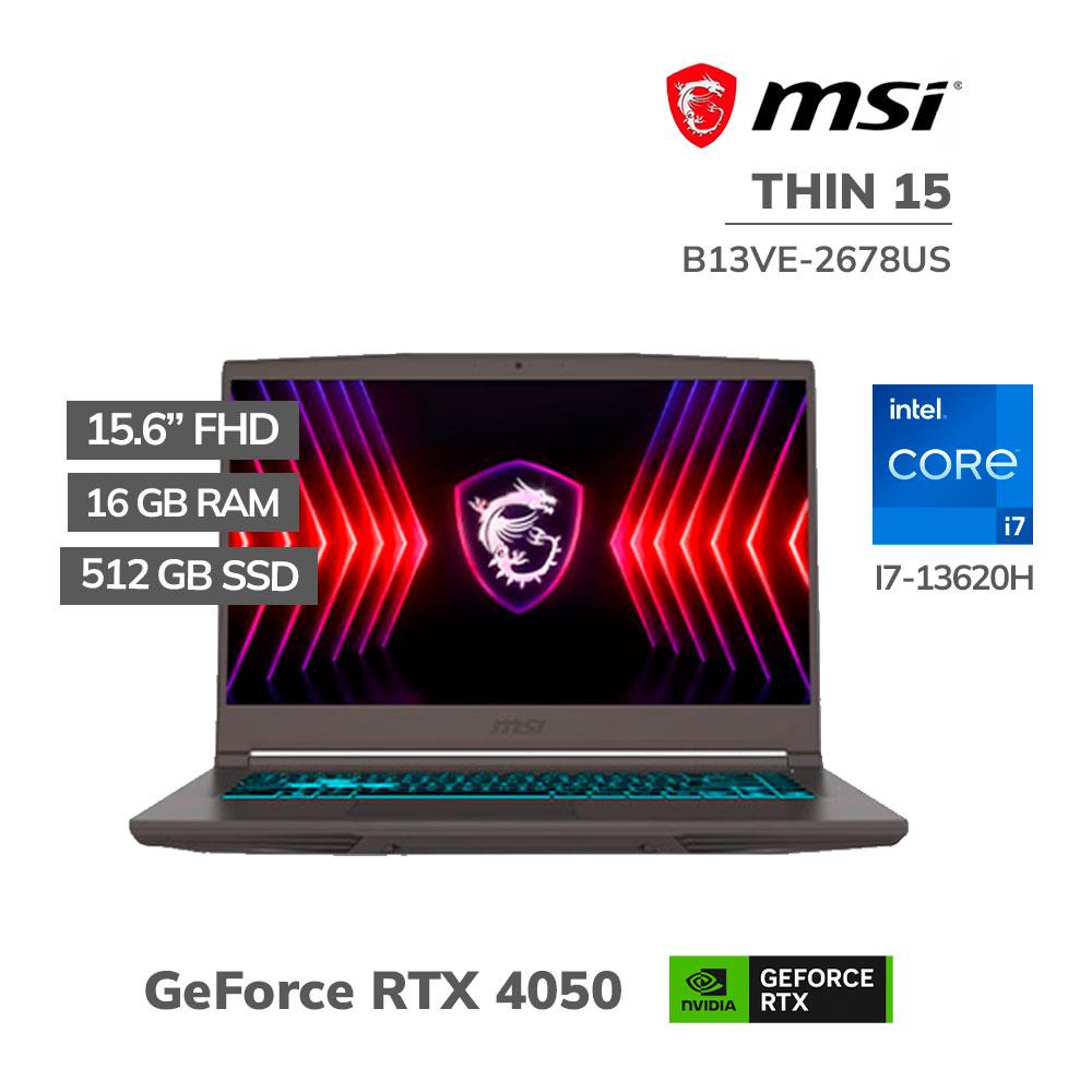 MSI THIN 15 B13VE-2678 GAMING Core™ i7-13620H 512GB SSD 16GB 15.6" (1920x1080) 144Hz IPS NVIDIA® RTX 4050 6GB BLACK